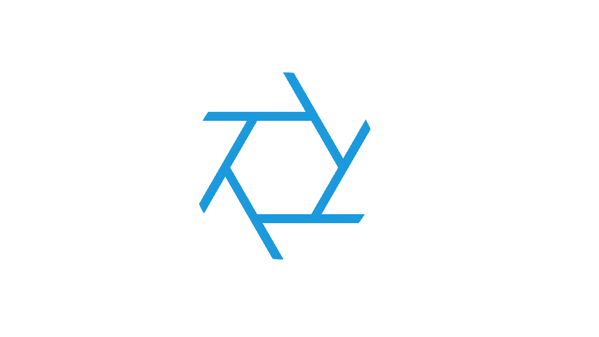 The image features a stylized camera aperture logo, showcasing multiple segments within a circular design, primarily in blue and white colors.